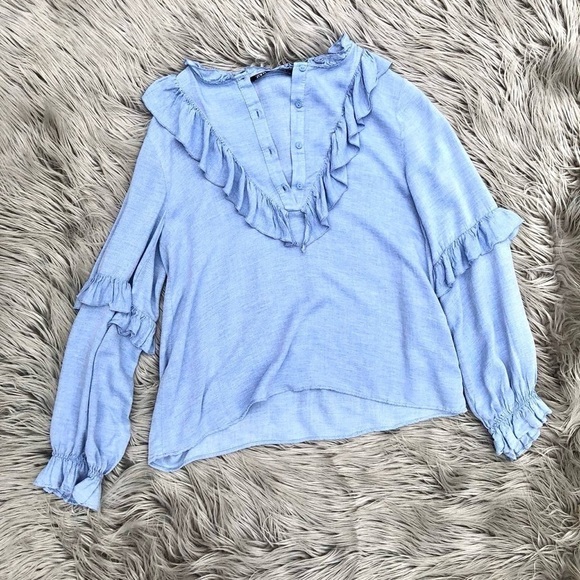 Cottage core Zara ruffled long sleeve summer blouse-peasant prairie country vibe - Picture 9 of 10